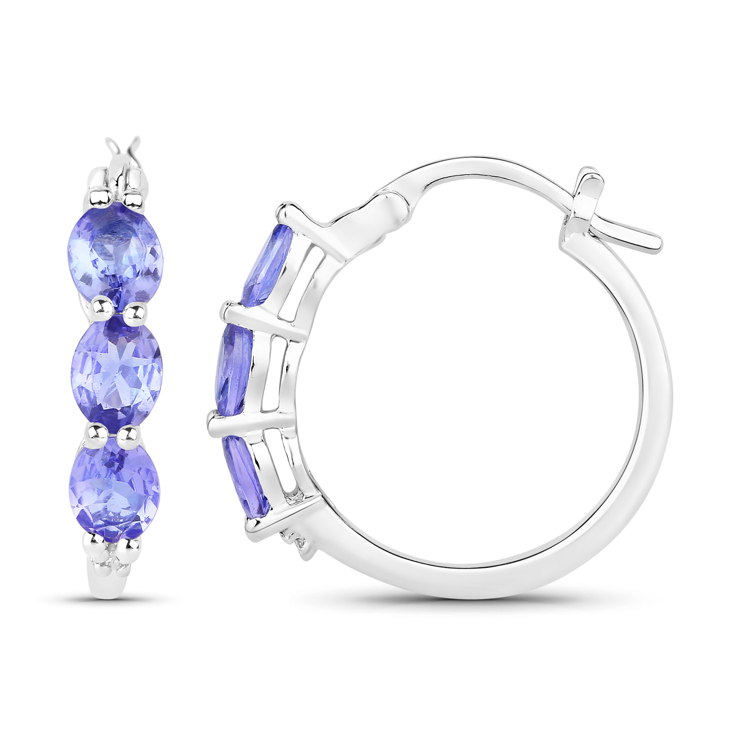 1.99 Carat Genuine Tanzanite and Created White Sapphire .925 Sterling Silver Earrings