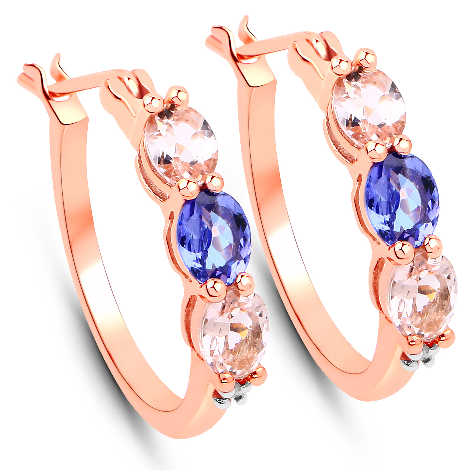 1.75 Carat Genuine Tanzanite and Morganite & White Diamond .925 Sterling Silver Earrings