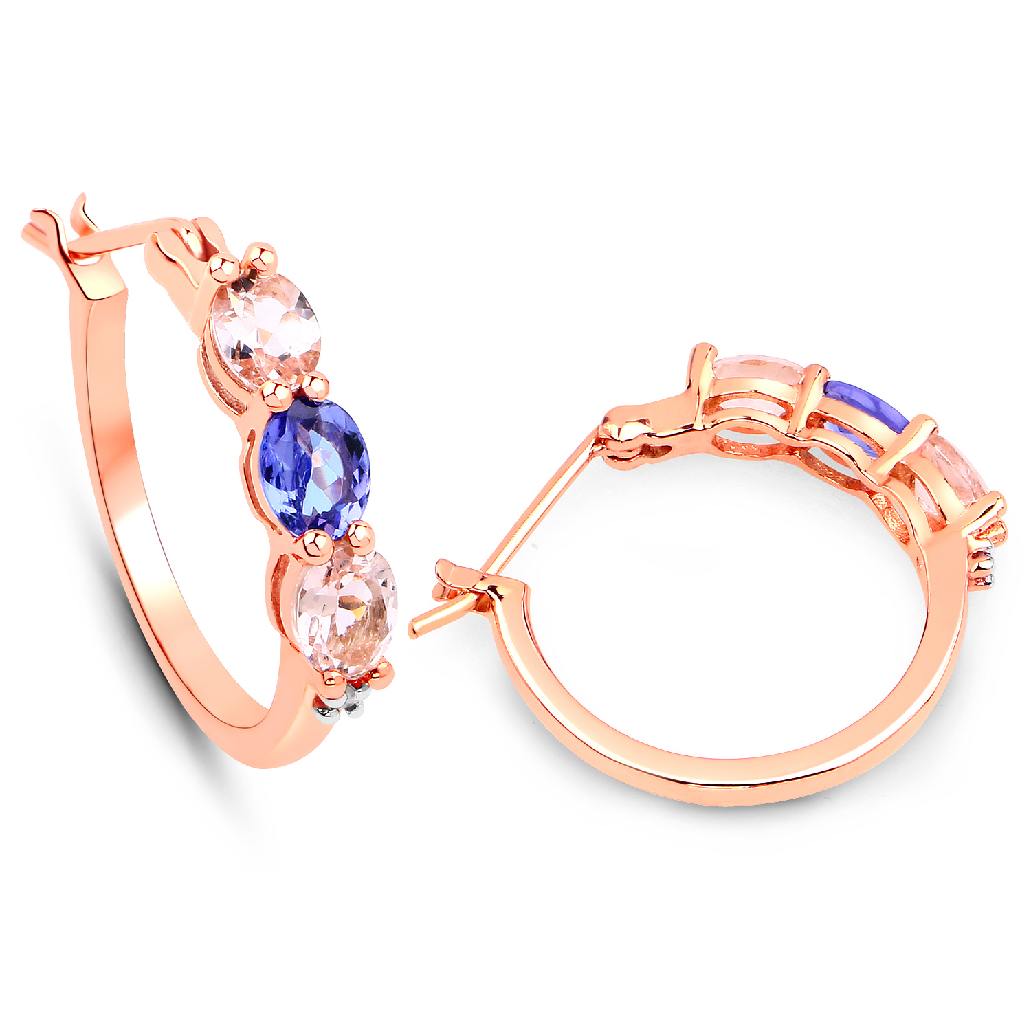 1.75 Carat Genuine Tanzanite and Morganite & White Diamond .925 Sterling Silver Earrings