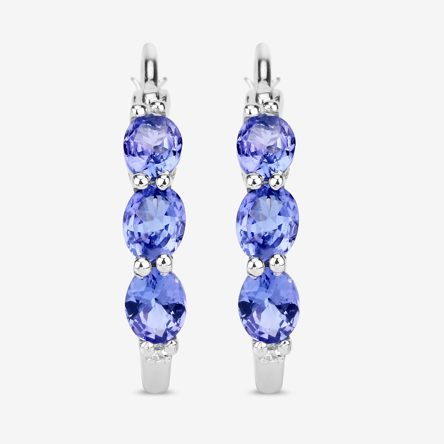 1.99 Carat Genuine Tanzanite and White Diamond .925 Sterling Silver Earrings