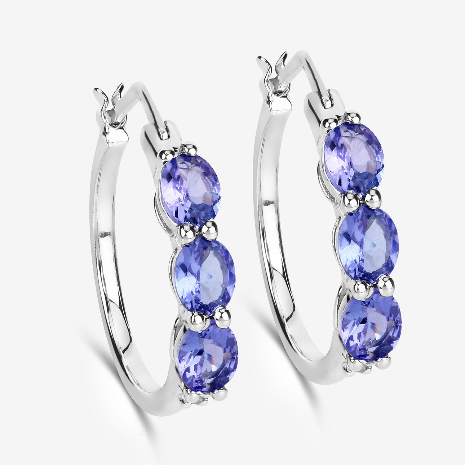 1.99 Carat Genuine Tanzanite and White Diamond .925 Sterling Silver Earrings