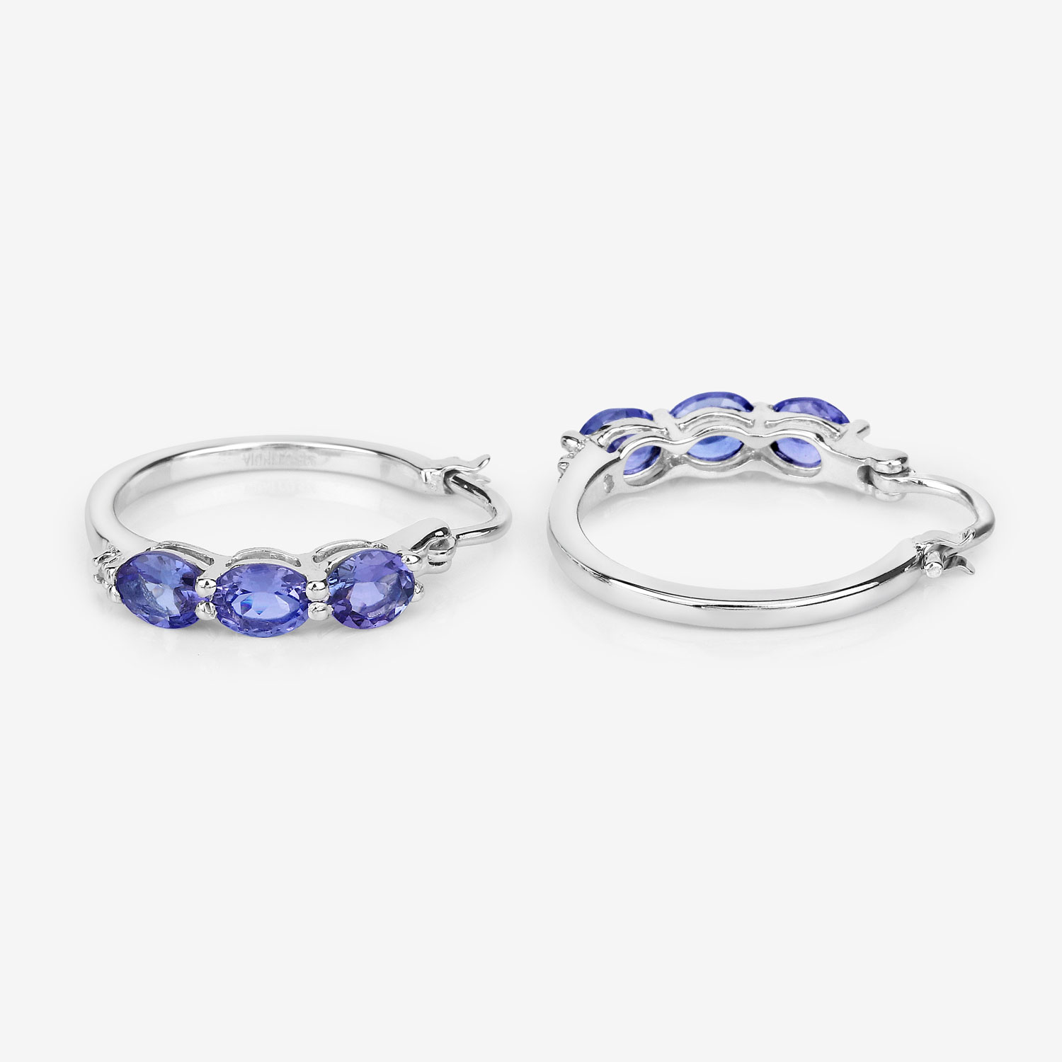 1.99 Carat Genuine Tanzanite and White Diamond .925 Sterling Silver Earrings