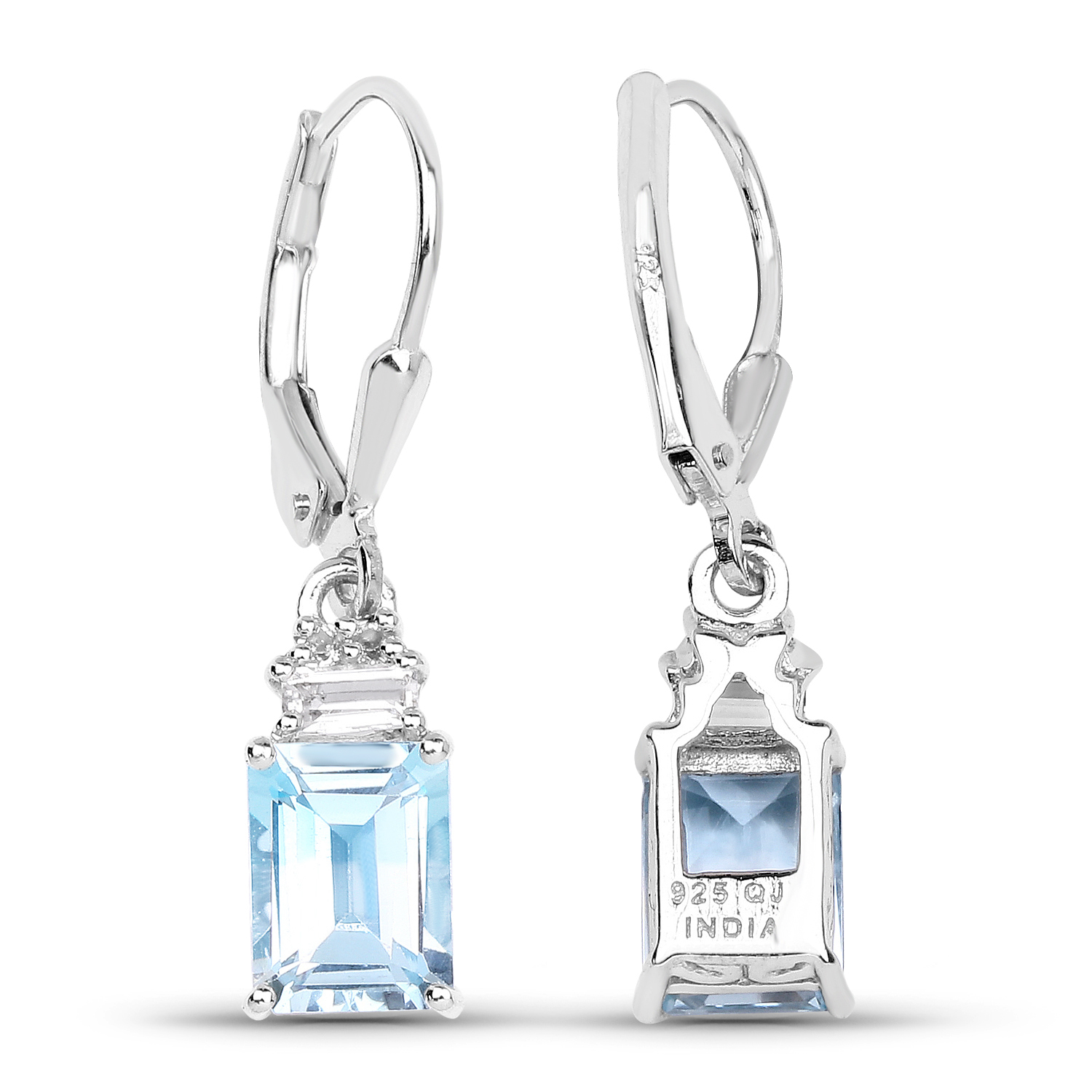 3.55 Carat Genuine Blue Topaz and White Topaz .925 Sterling Silver Earrings