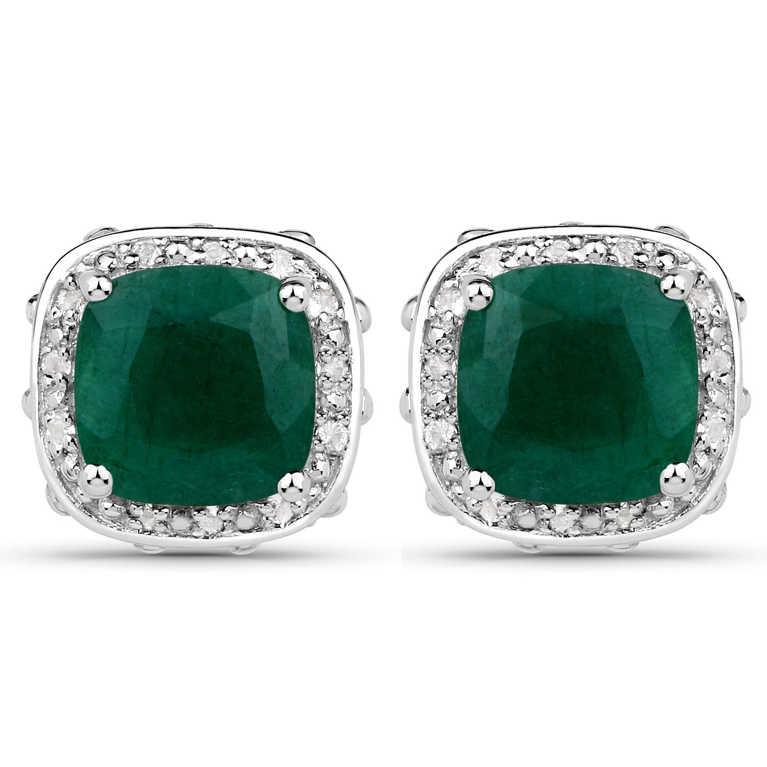 5.00 Carat Dyed Emerald, Emerald and White Topaz .925 Sterling Silver Earrings