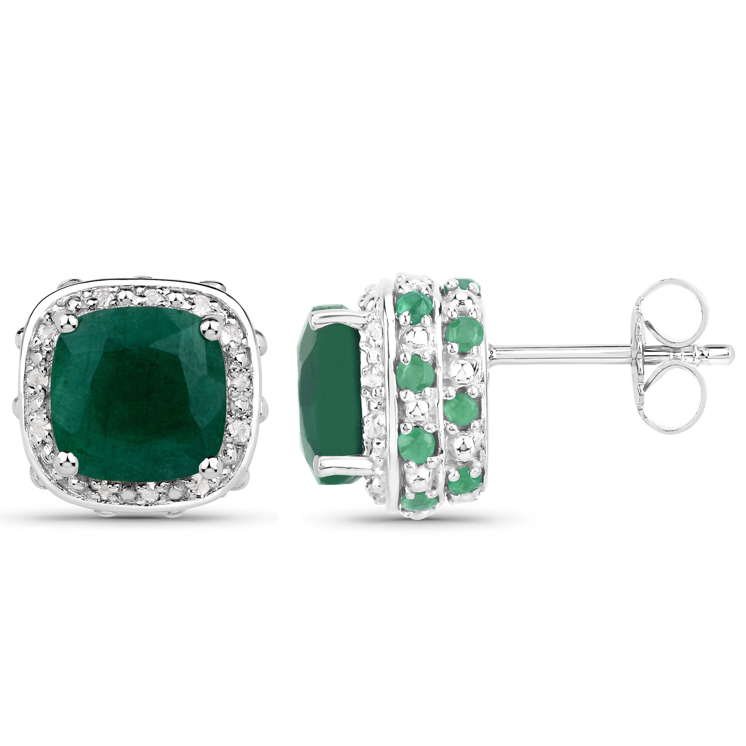 5.00 Carat Dyed Emerald, Emerald and White Topaz .925 Sterling Silver Earrings