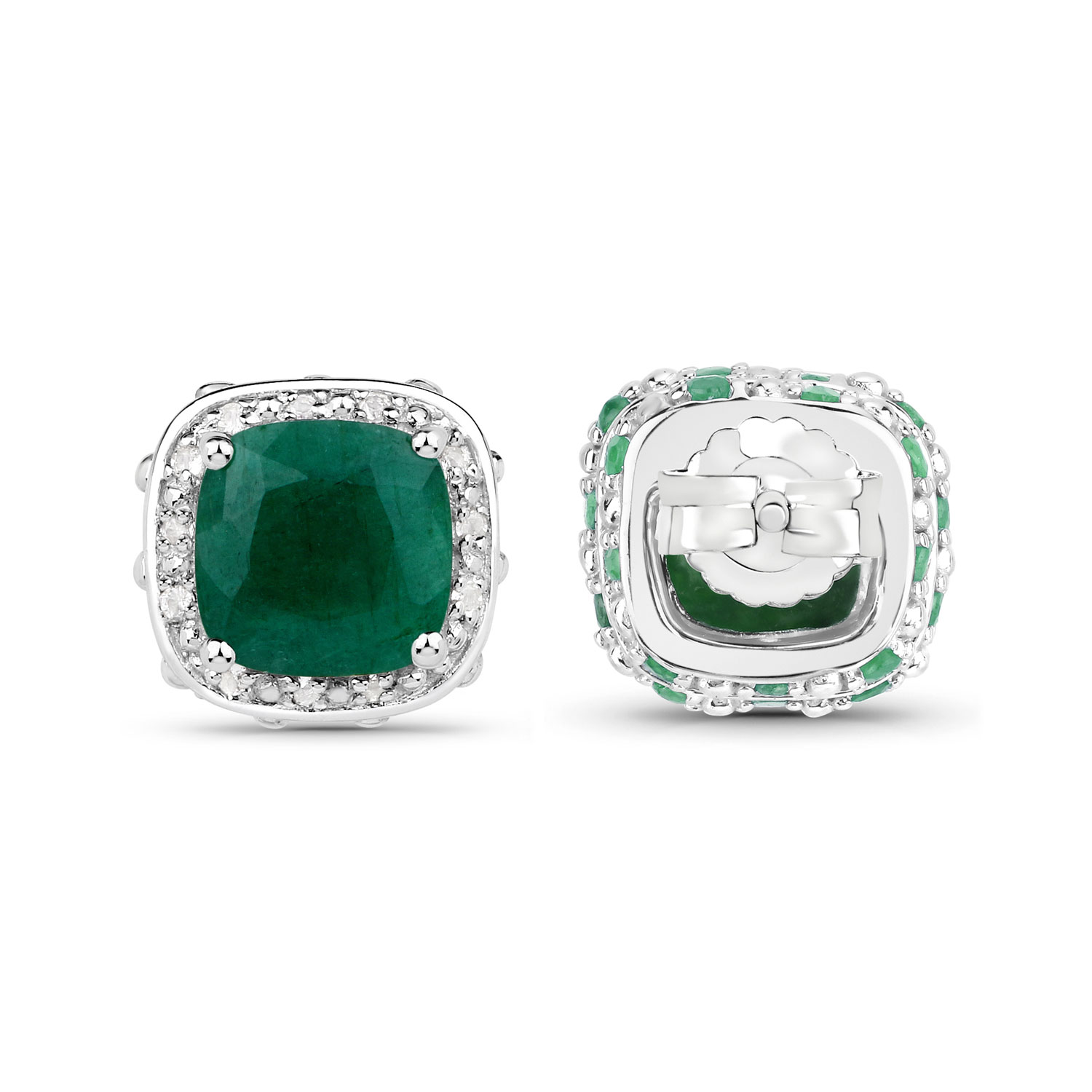 5.00 Carat Dyed Emerald, Emerald and White Topaz .925 Sterling Silver Earrings
