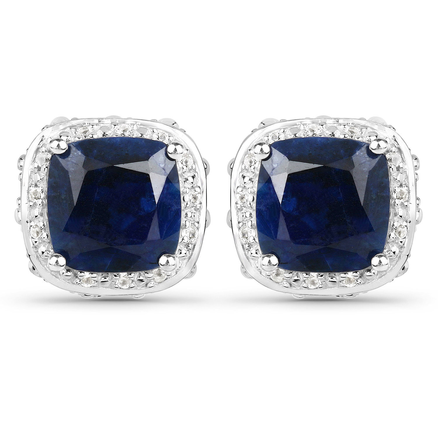 6.52 Carat Dyed Sapphire, Blue Sapphire and White Topaz .925 Sterling Silver Earrings
