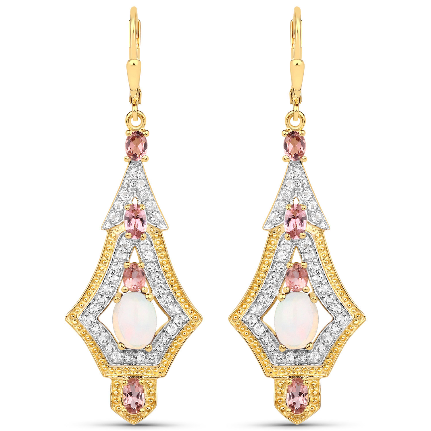 18K Yellow Gold Plated 4.72 Carat Genuine Multi Stones .925 Sterling Silver Earrings