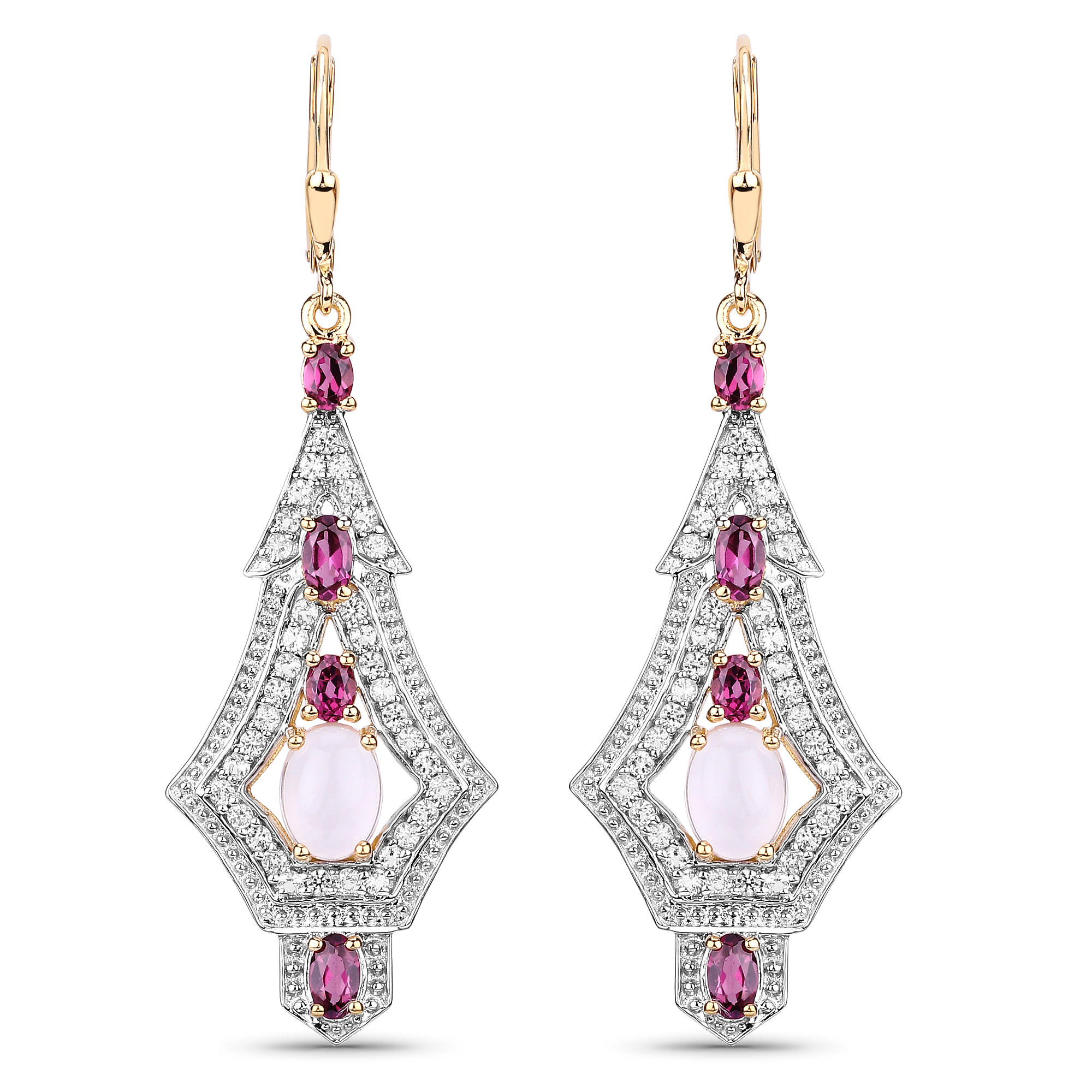6.30 Carat Genuine Rose Quartz, Rhodolite and White Topaz .925 Sterling Silver Earrings
