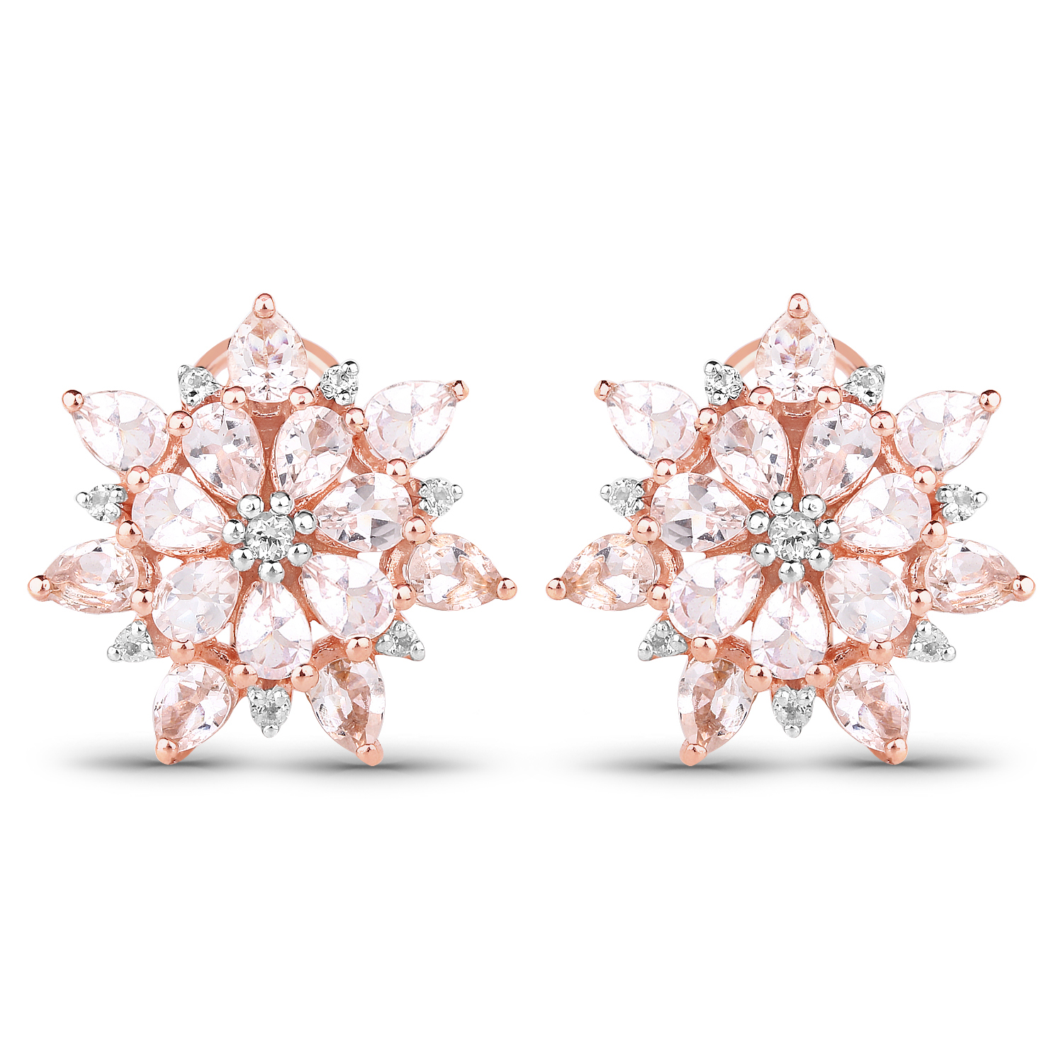 18K Rose Gold Plated 4.03 Carat Genuine Morganite and White Topaz .925 Sterling Silver Earrings