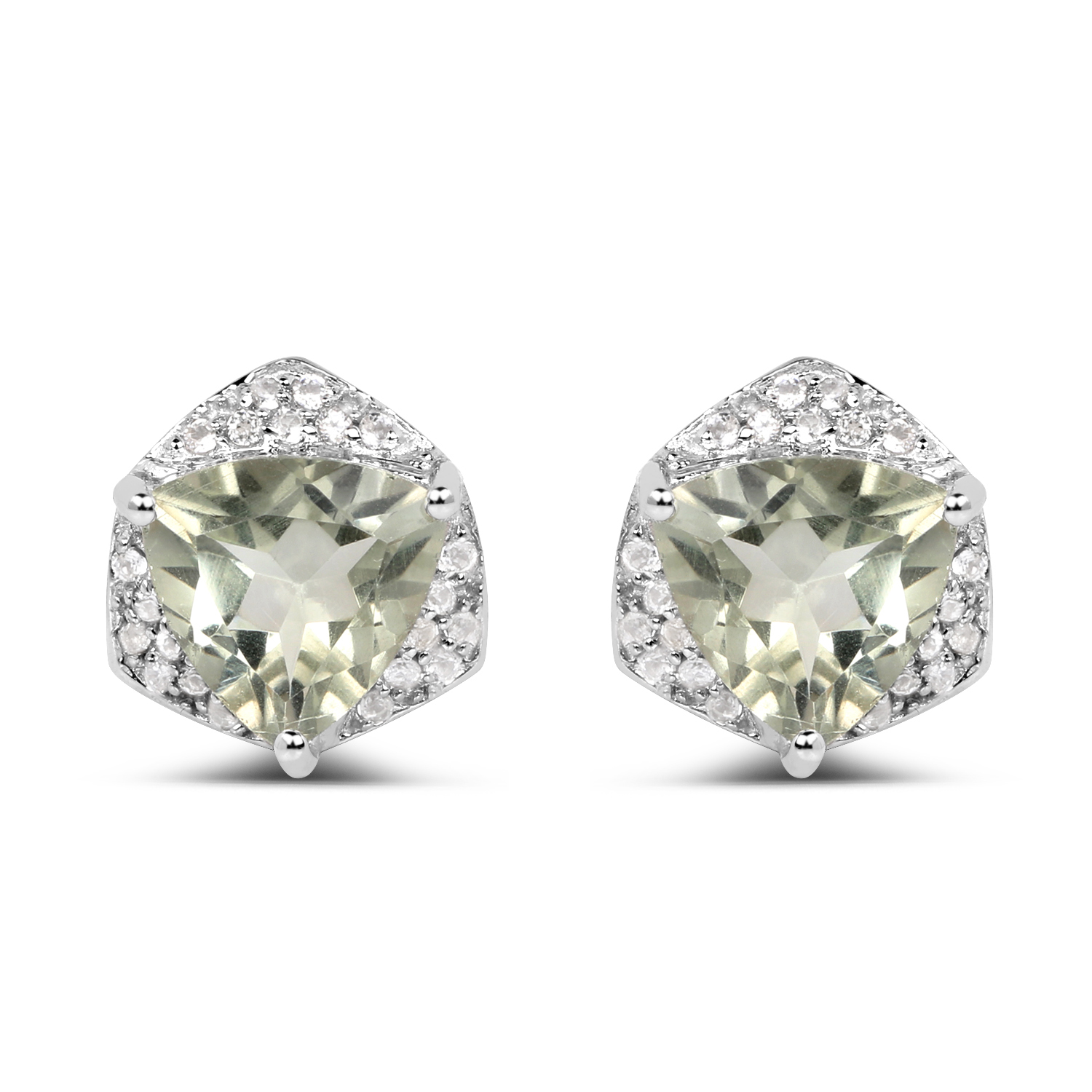 4.48 Carat Genuine Green Amethyst & White Topaz .925 Sterling Silver Earrings