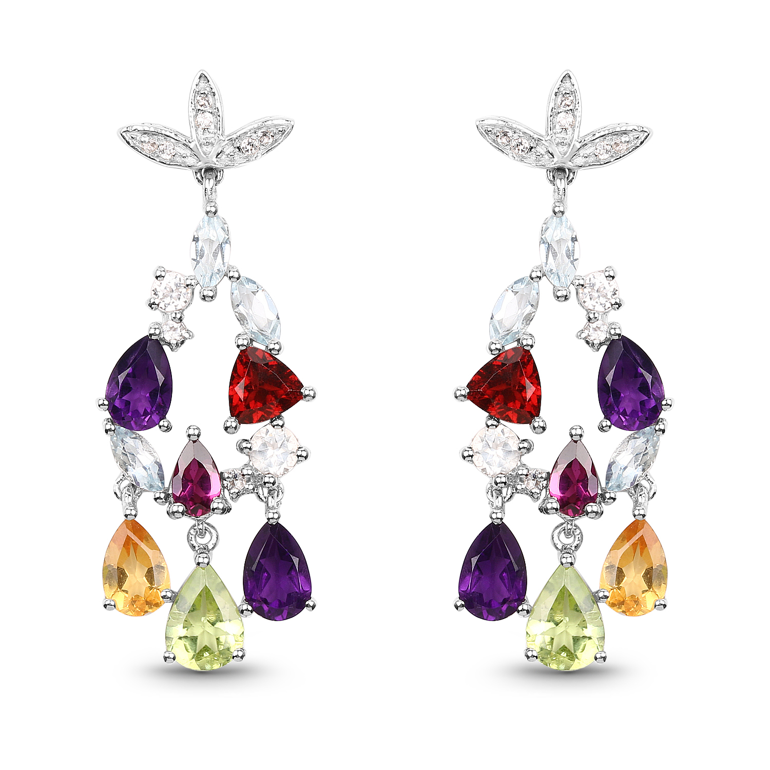 6.92 Carat Genuine Multi Stone .925 Sterling Silver Earrings