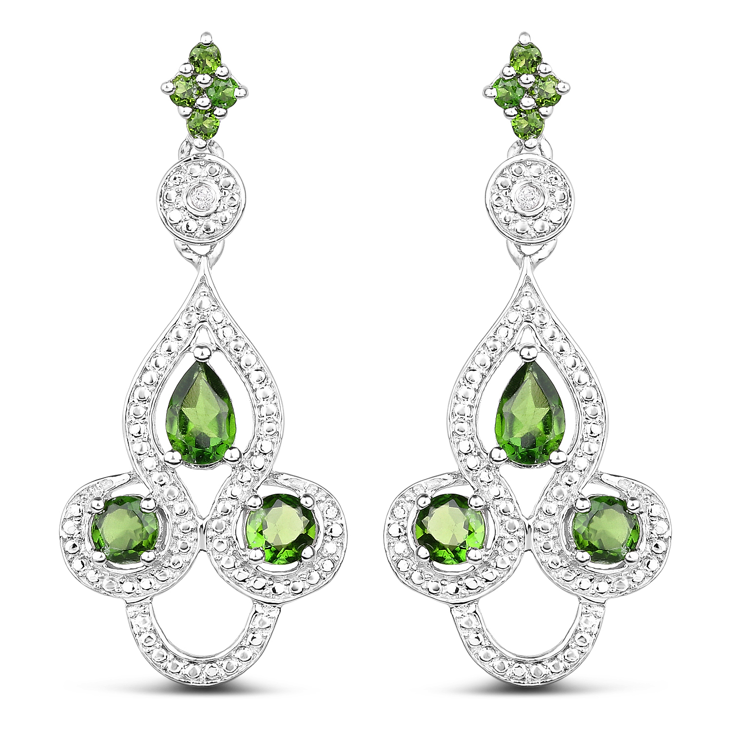 2.28 Carat Genuine Chrome Diopside and White Topaz .925 Sterling Silver Earrings