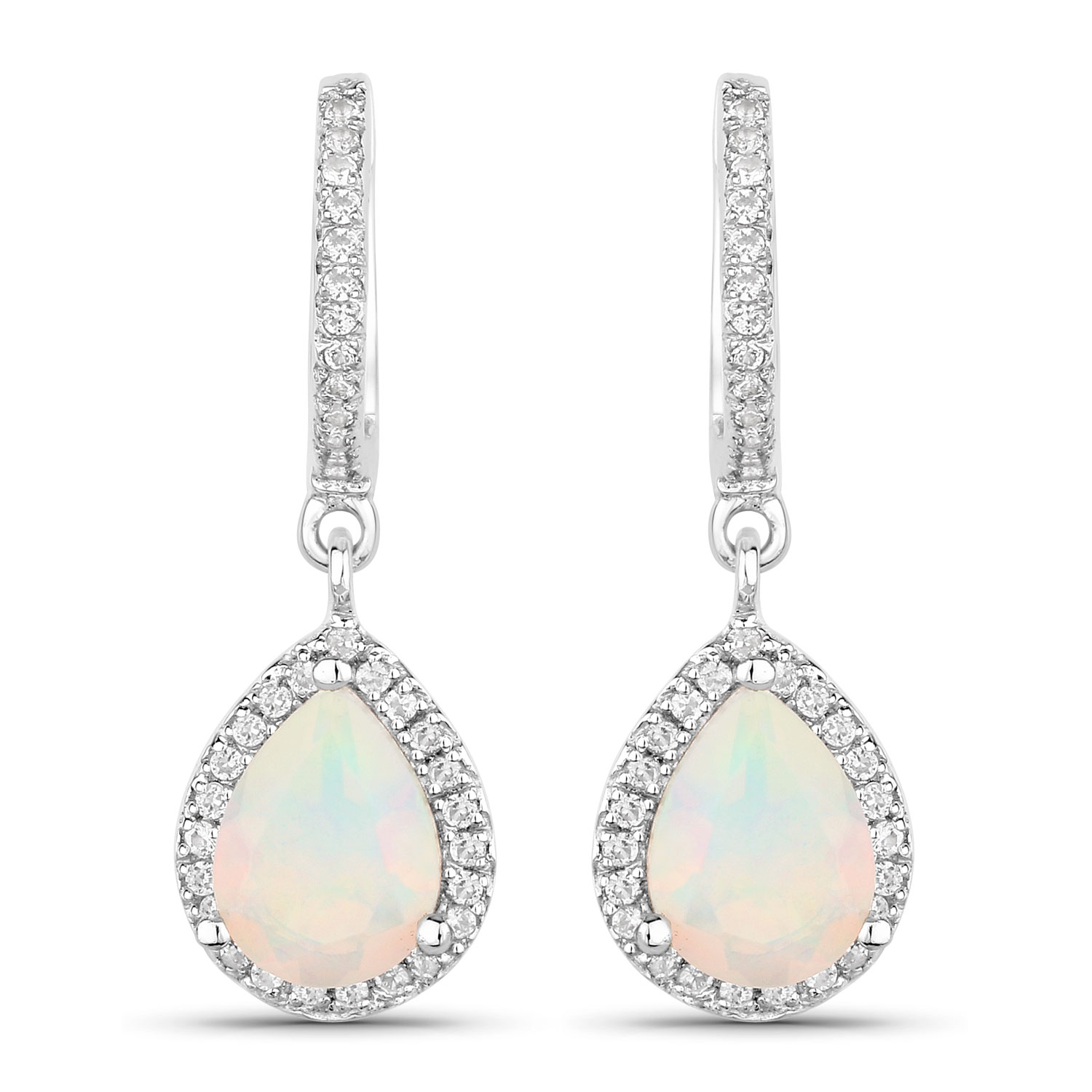 1.49 Carat Genuine Ethiopian Opal and Created White Sapphire .925 Sterling Silver Earrings