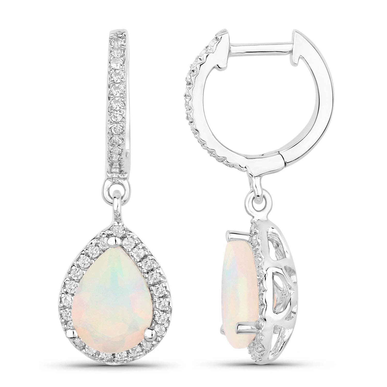 1.49 Carat Genuine Ethiopian Opal and Created White Sapphire .925 Sterling Silver Earrings