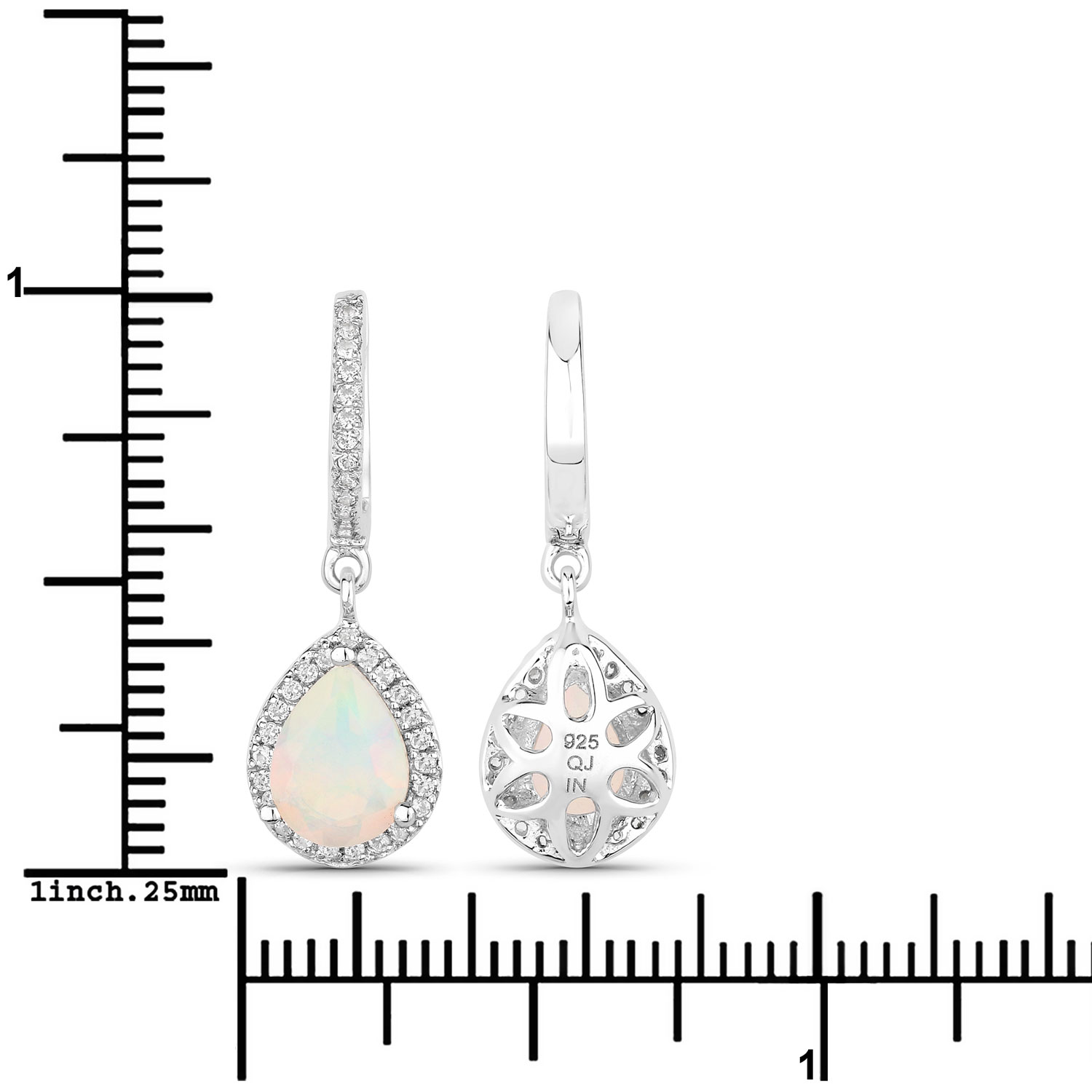 1.49 Carat Genuine Ethiopian Opal and Created White Sapphire .925 Sterling Silver Earrings