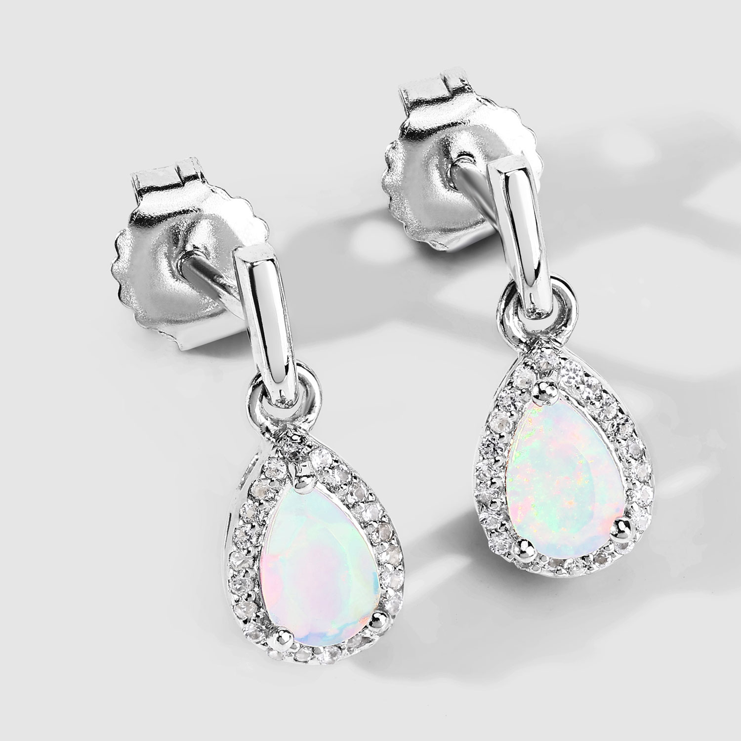 1.49 Carat Genuine Ethiopian Opal and Created White Sapphire .925 Sterling Silver Earrings