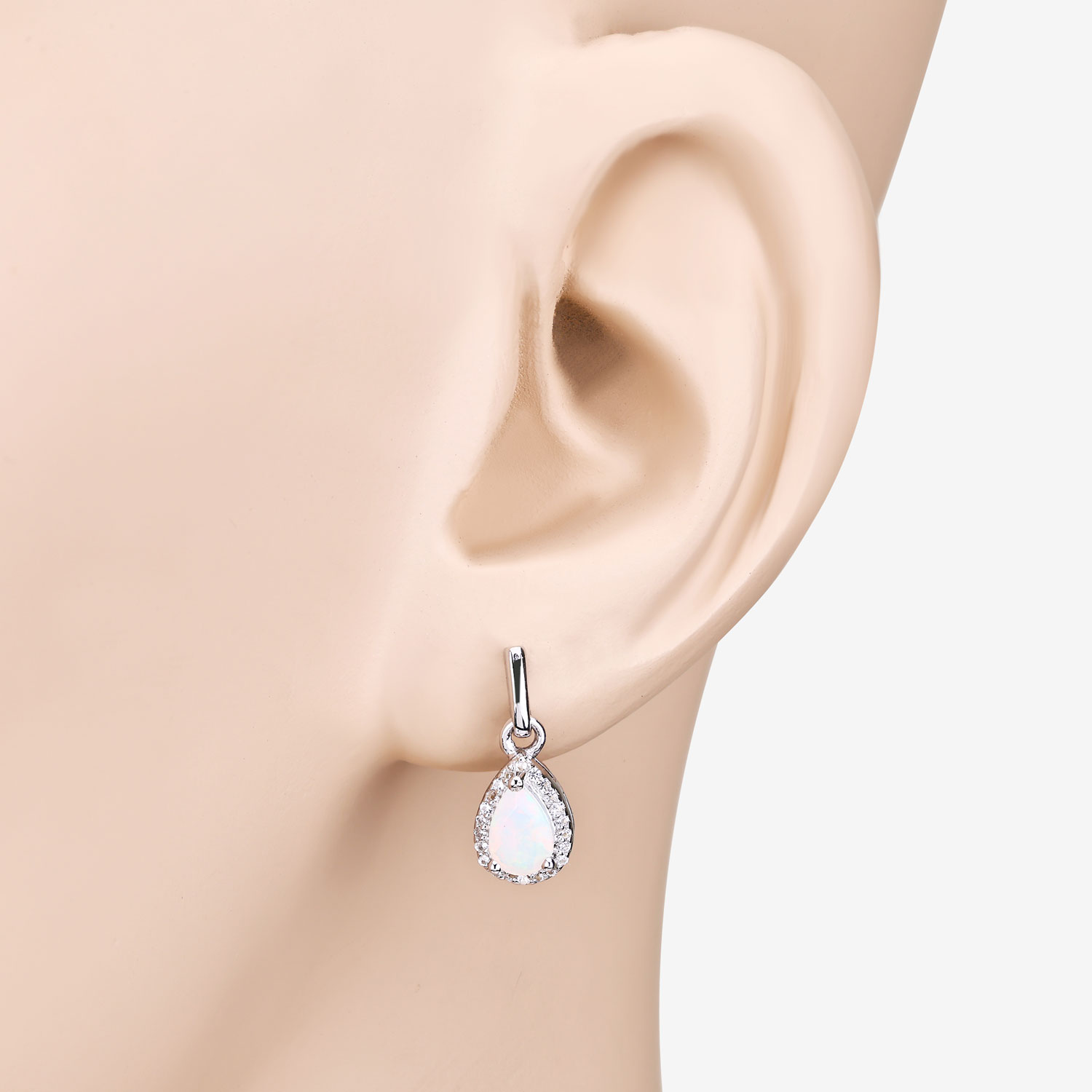 1.49 Carat Genuine Ethiopian Opal and Created White Sapphire .925 Sterling Silver Earrings