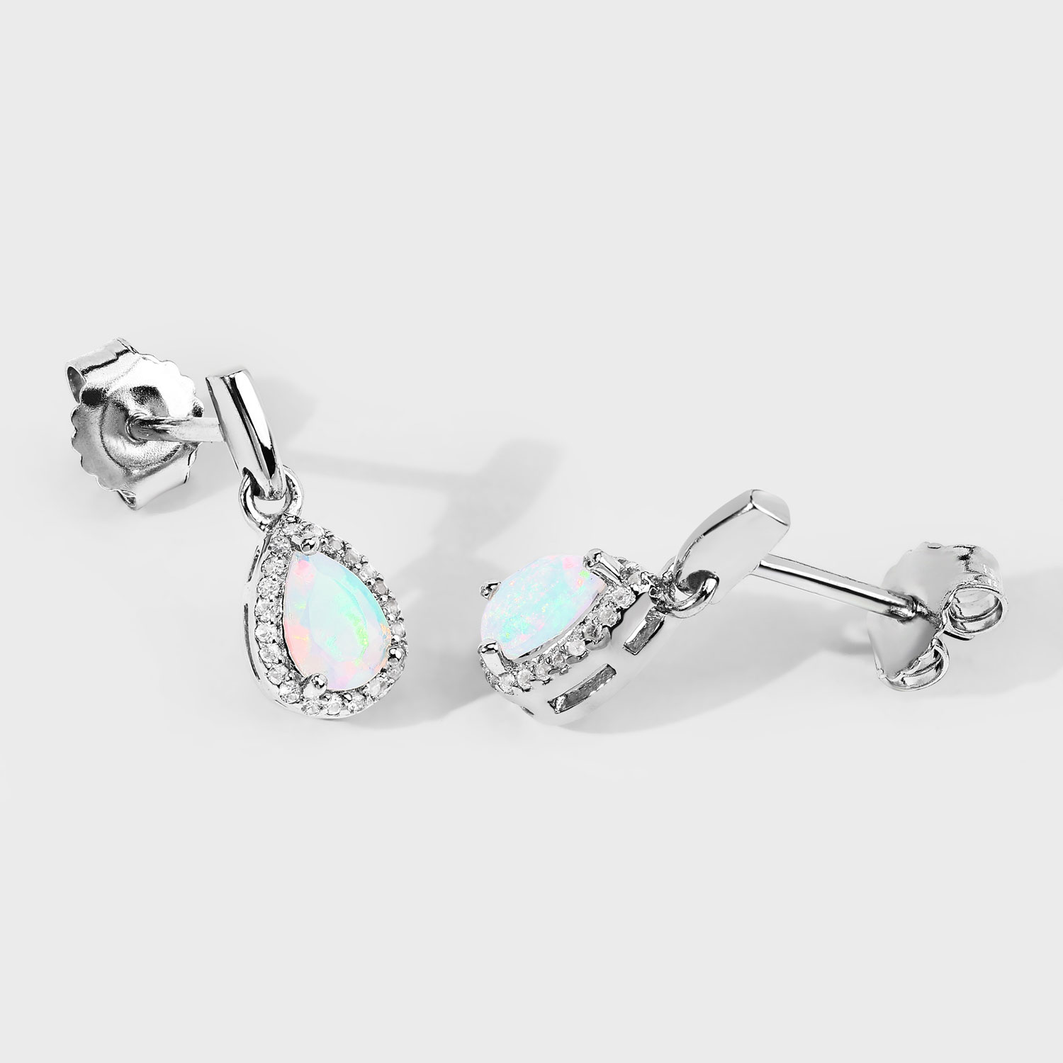 1.49 Carat Genuine Ethiopian Opal and Created White Sapphire .925 Sterling Silver Earrings