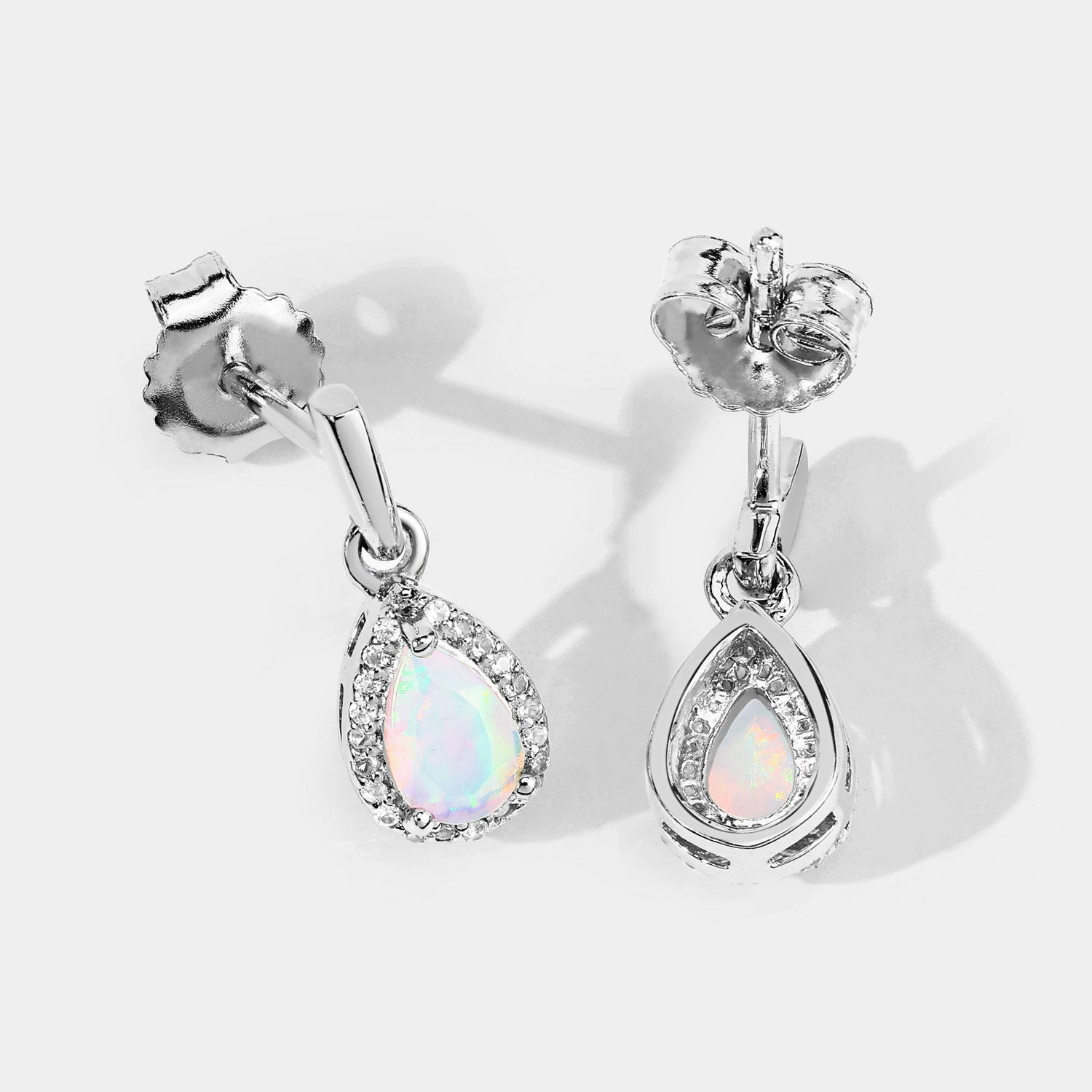 1.49 Carat Genuine Ethiopian Opal and Created White Sapphire .925 Sterling Silver Earrings