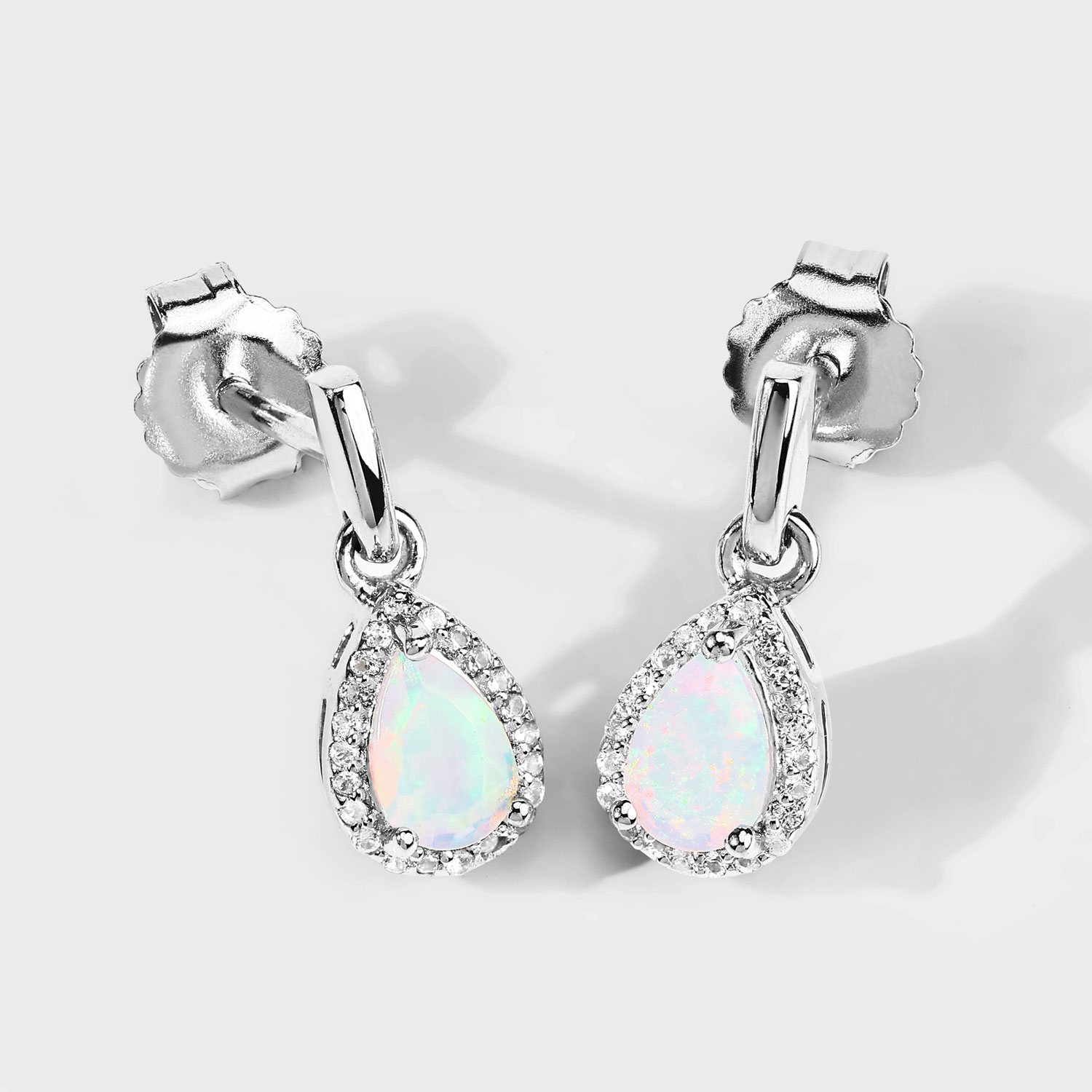 1.49 Carat Genuine Ethiopian Opal and Created White Sapphire .925 Sterling Silver Earrings