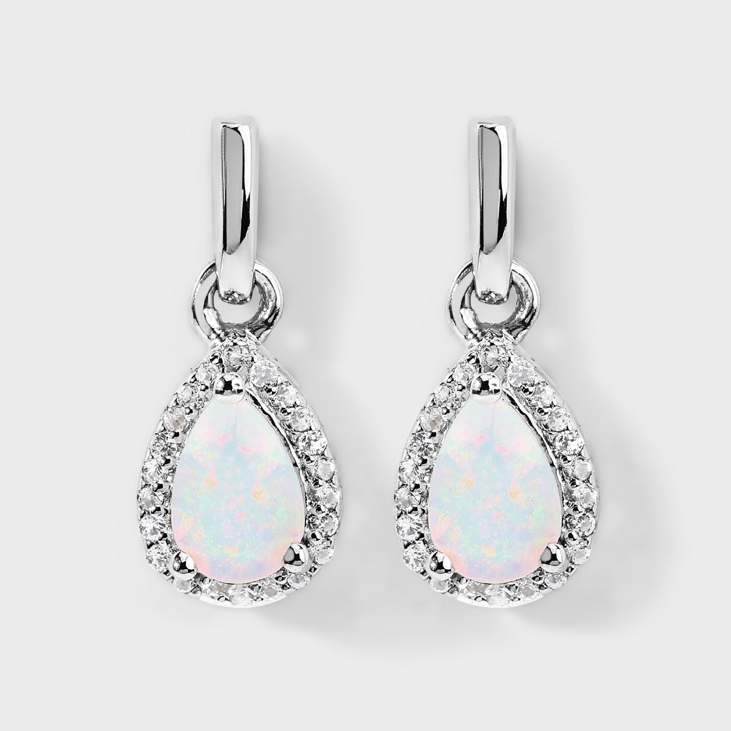 1.49 Carat Genuine Ethiopian Opal and Created White Sapphire .925 Sterling Silver Earrings