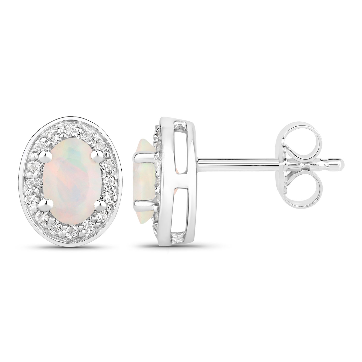 0.65 Carat Genuine Ethiopian Opal and Created White Sapphire .925 Sterling Silver Earrings