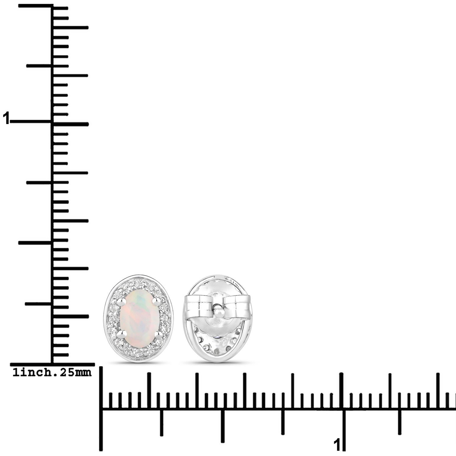 0.65 Carat Genuine Ethiopian Opal and Created White Sapphire .925 Sterling Silver Earrings