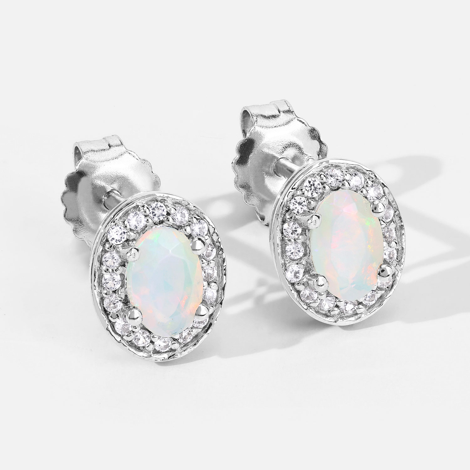 0.65 Carat Genuine Ethiopian Opal and Created White Sapphire .925 Sterling Silver Earrings