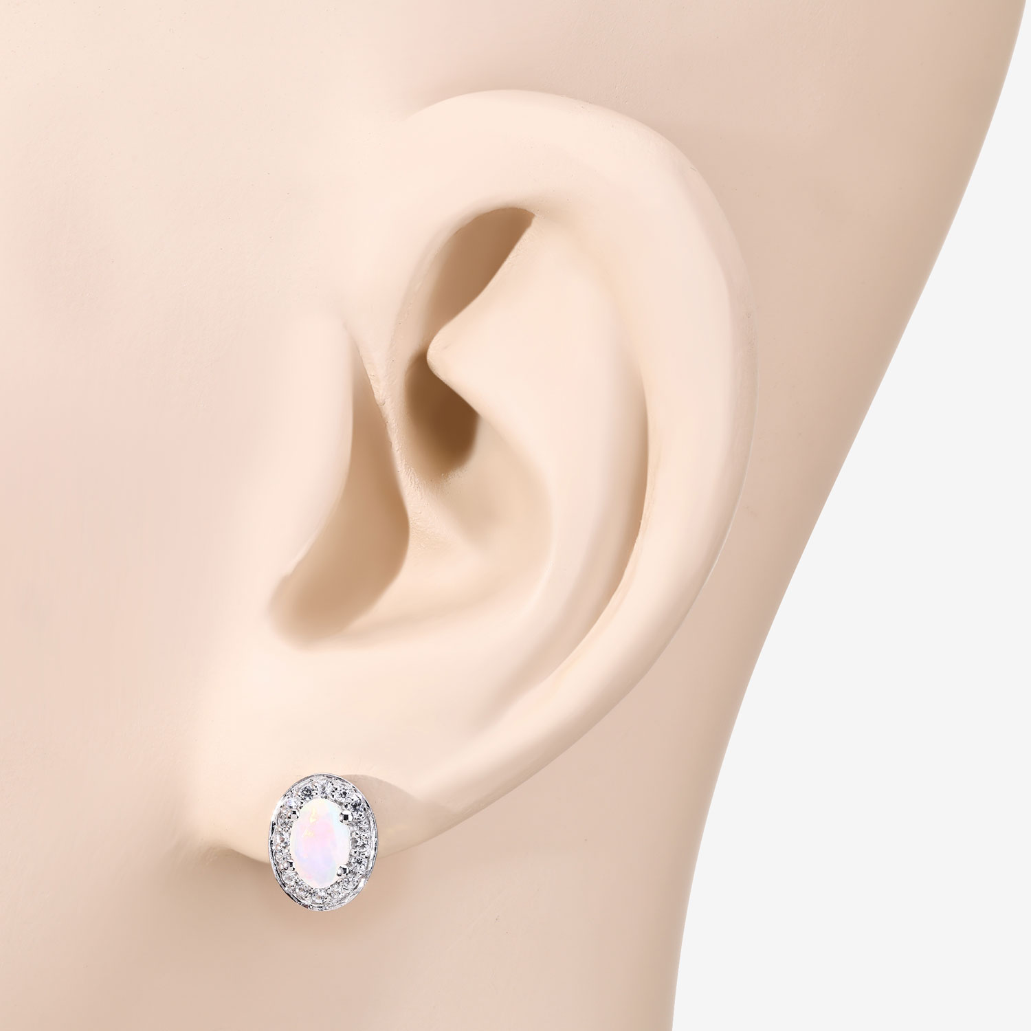 0.65 Carat Genuine Ethiopian Opal and Created White Sapphire .925 Sterling Silver Earrings