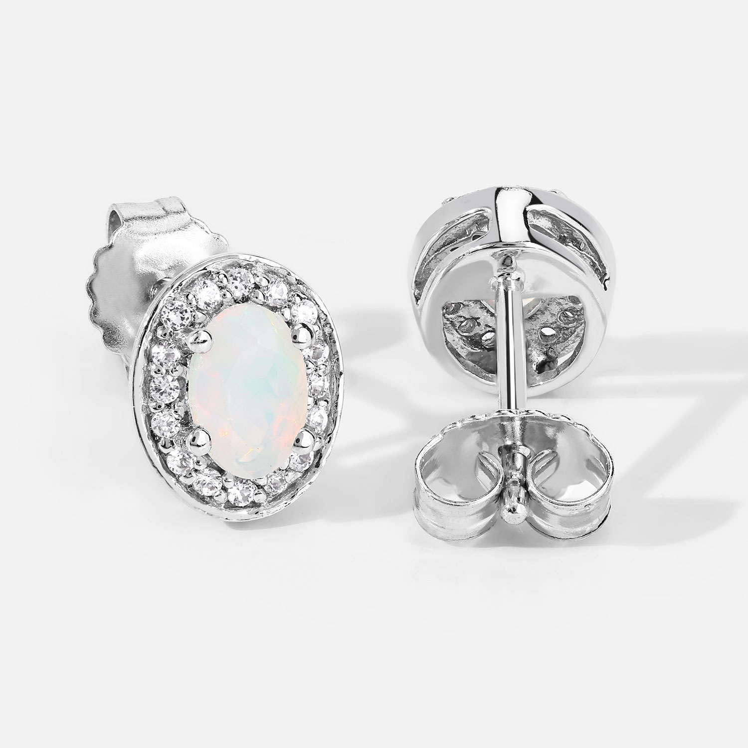 0.65 Carat Genuine Ethiopian Opal and Created White Sapphire .925 Sterling Silver Earrings