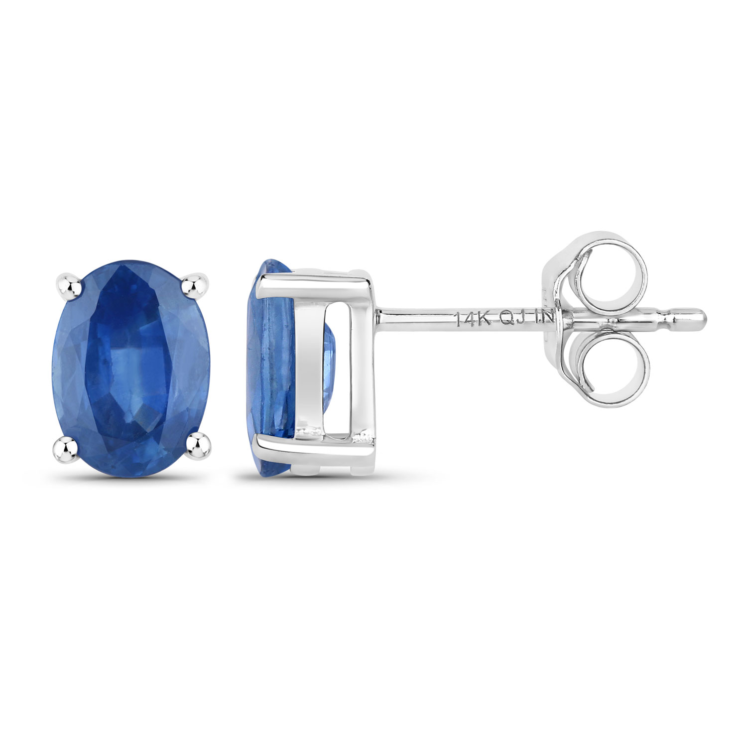 1.90 Carat Genuine Blue Sapphire 14K White Gold Earrings