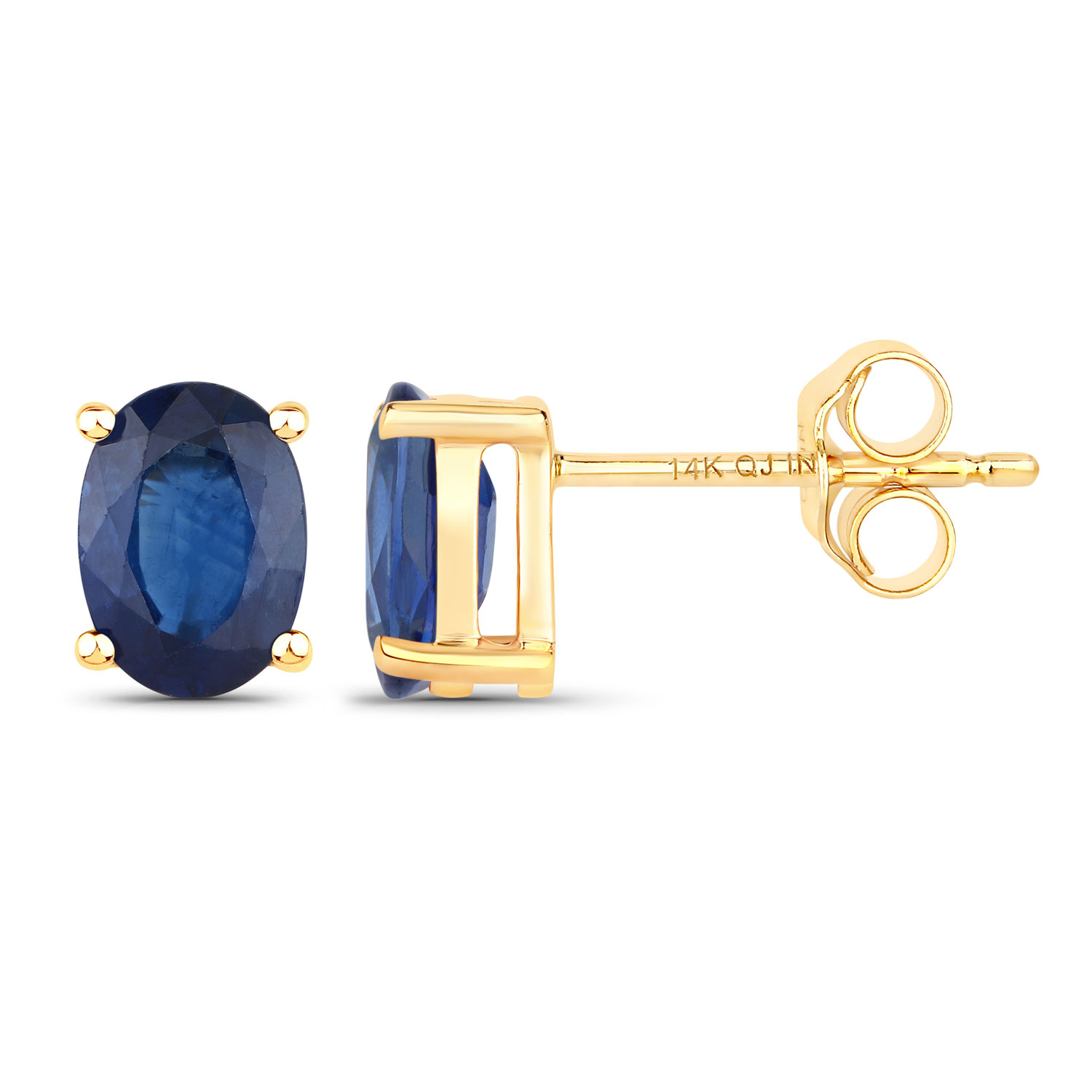 1.90 Carat Genuine Blue Sapphire 14K Yellow Gold Earrings