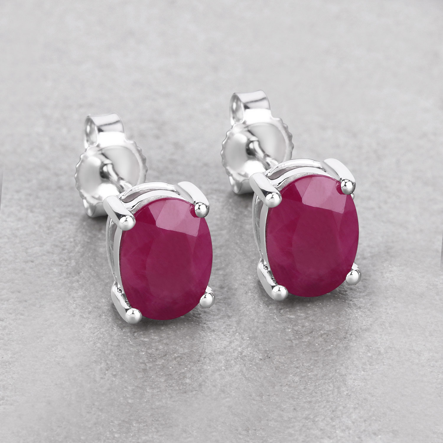 1.70 Carat Genuine Ruby 10K White Gold Earrings