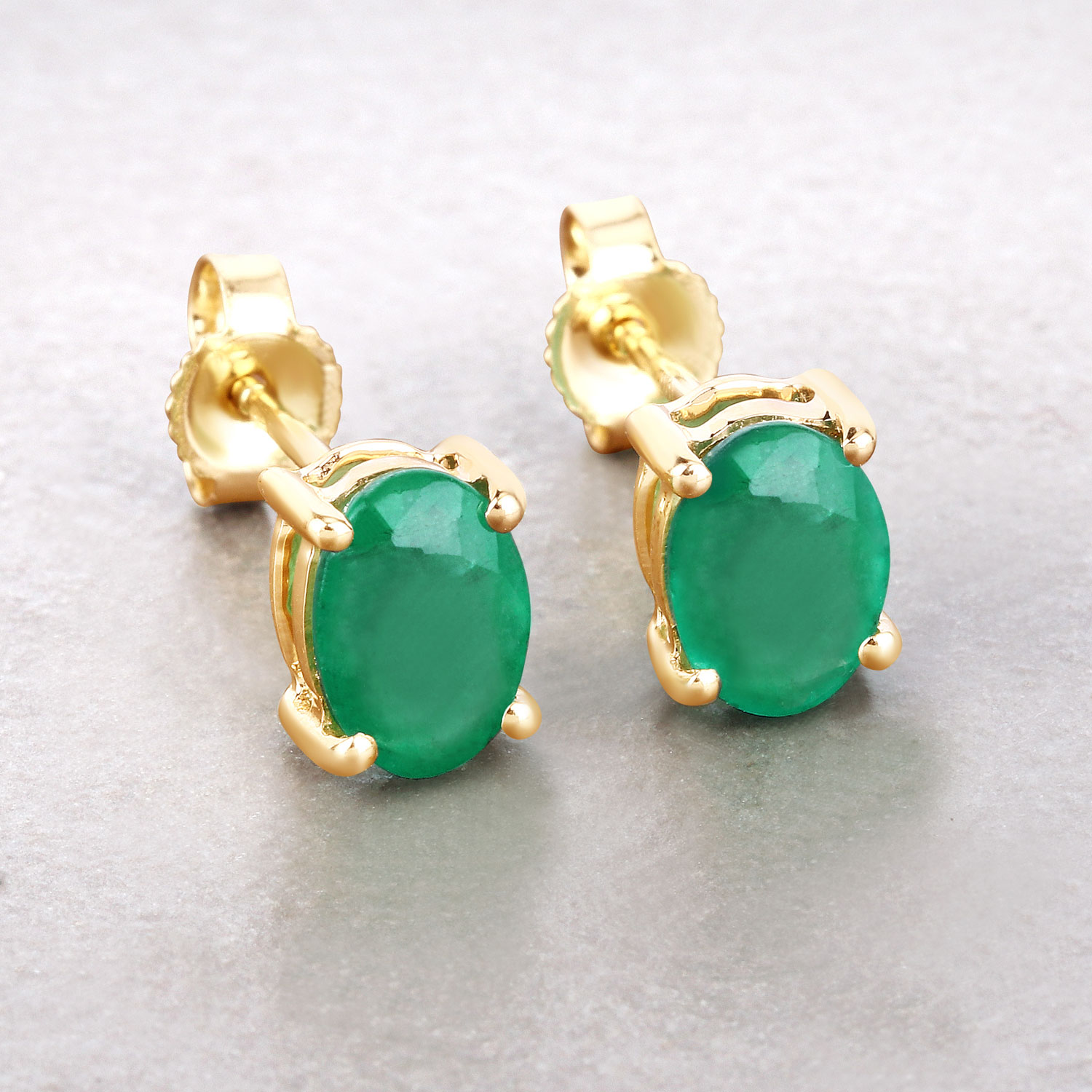 1.44 Carat Genuine Zambian Emerald 10K Yellow Gold Earrings