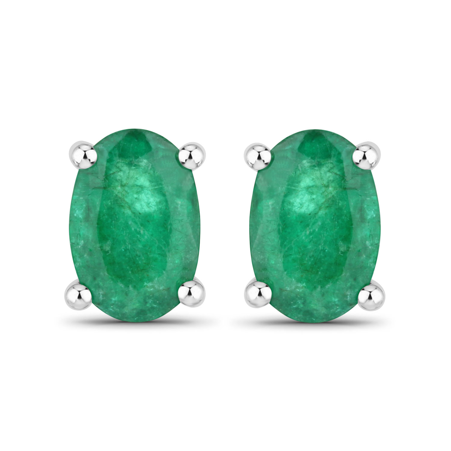 0.88 Carat Genuine Zambian Emerald 10K White Gold Earrings