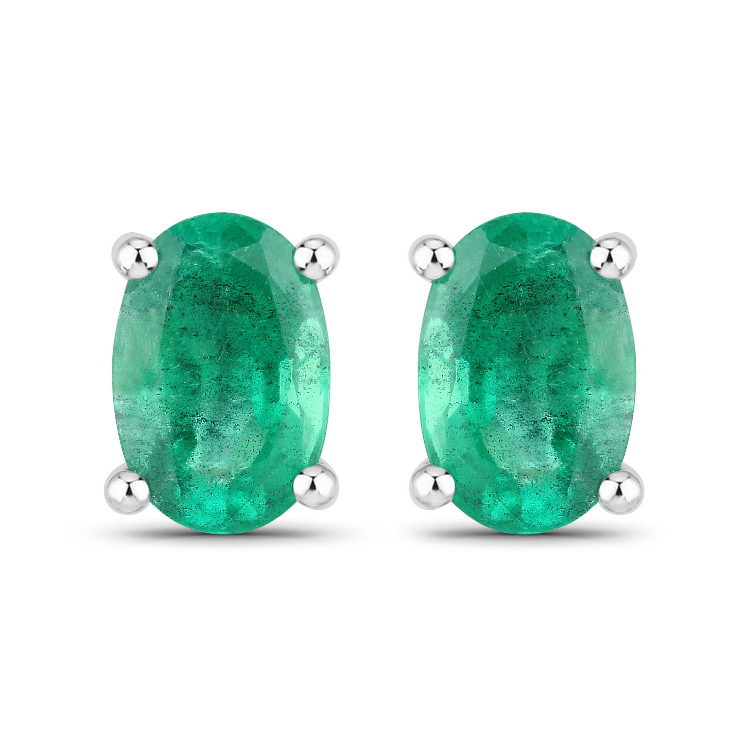0.88 Carat Genuine Zambian Emerald 14K White Gold Earrings