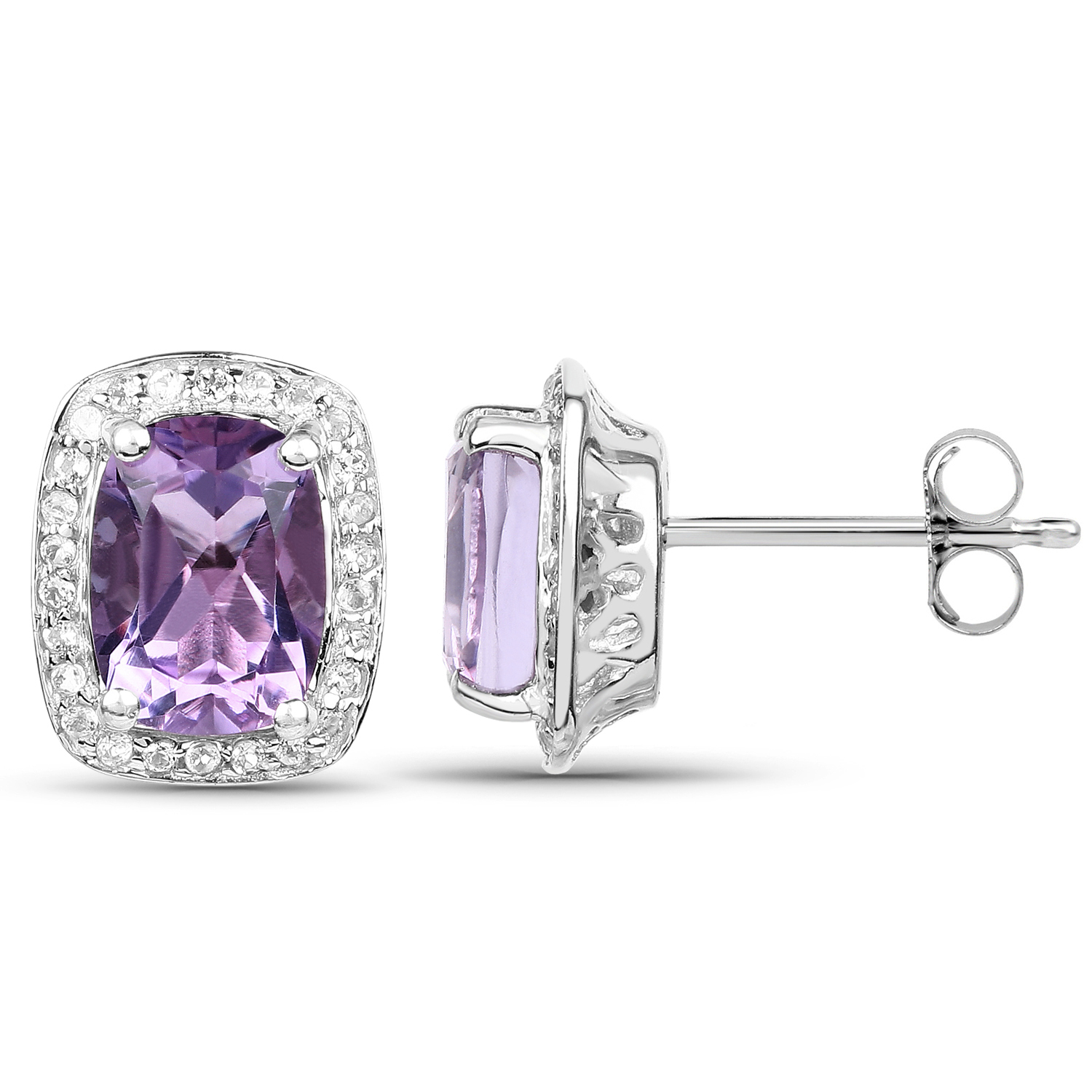 2.86 Carat Genuine Amethyst and White Topaz .925 Sterling Silver Earrings