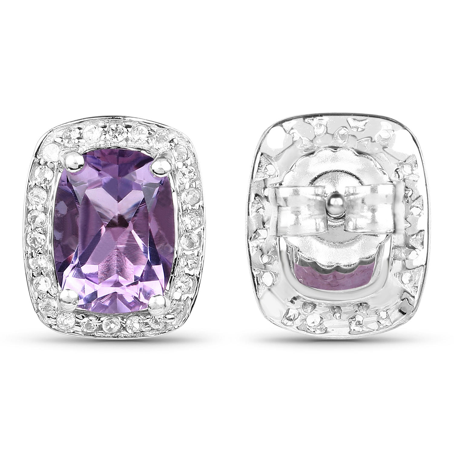 2.86 Carat Genuine Amethyst and White Topaz .925 Sterling Silver Earrings