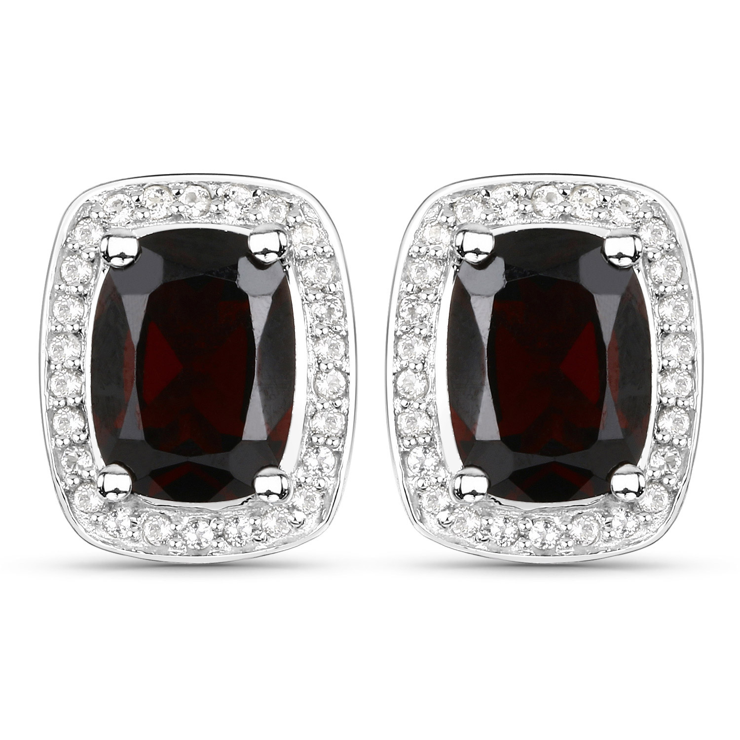 3.71 Carat Genuine Garnet and White Topaz .925 Sterling Silver Earrings