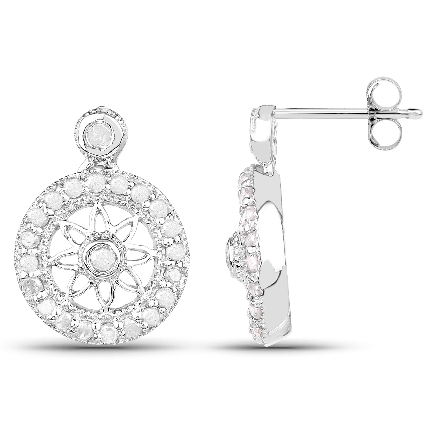 0.71 Carat Genuine White Diamond .925 Sterling Silver Earrings