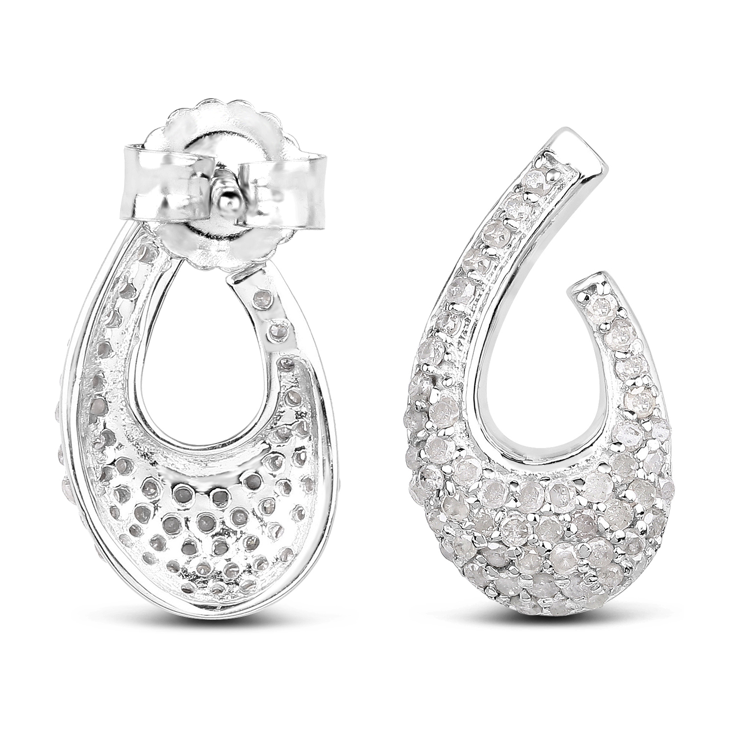 0.64 Carat Genuine White Diamond .925 Sterling Silver Earrings