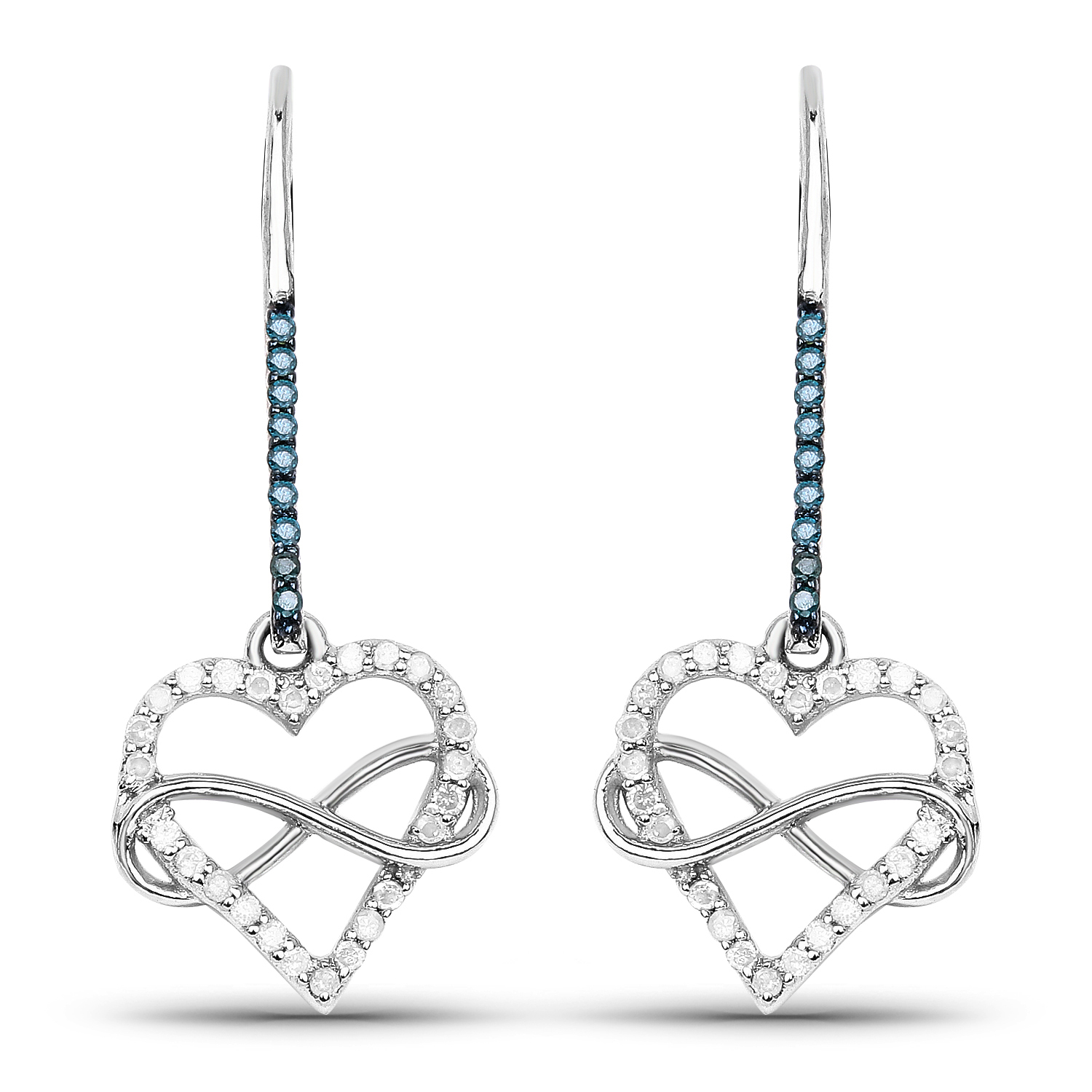 0.36 Carat Genuine White Diamond and Blue Diamond .925 Sterling Silver Earrings
