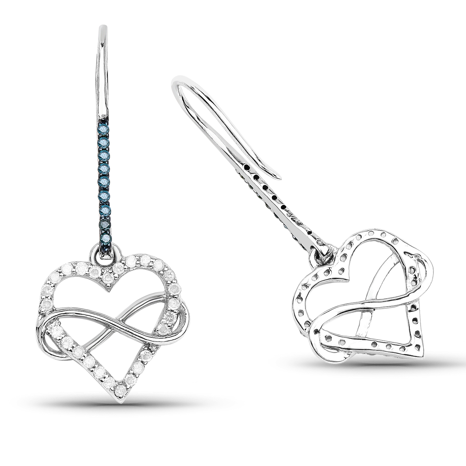 0.36 Carat Genuine White Diamond and Blue Diamond .925 Sterling Silver Earrings