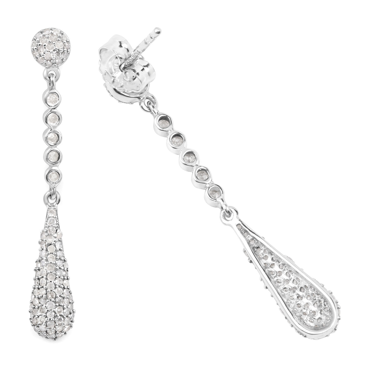 0.97 Carat Genuine White Diamond .925 Sterling Silver Earrings