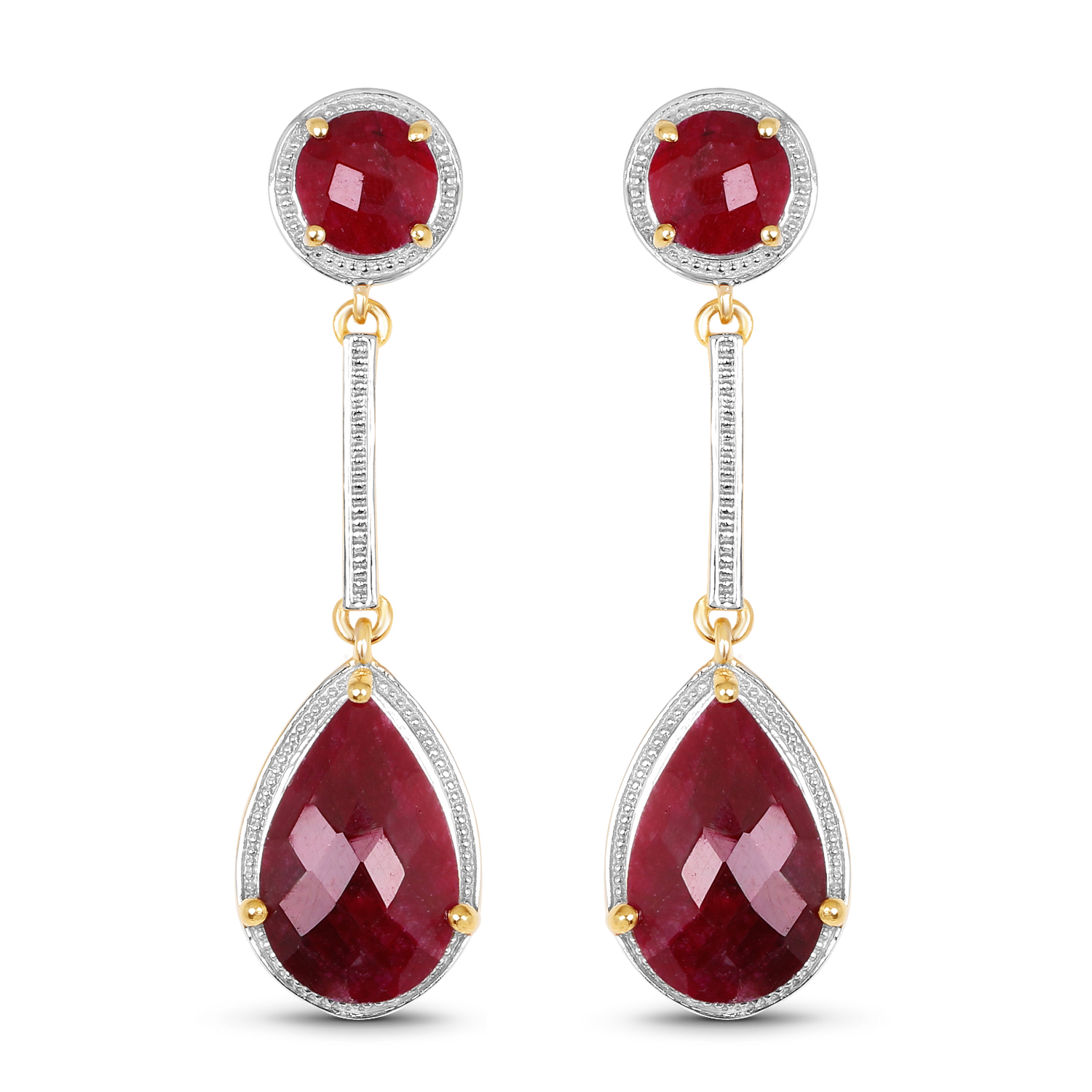 14K Yellow Gold Plated 16.54 Carat Dyed Ruby .925 Sterling Silver Earrings