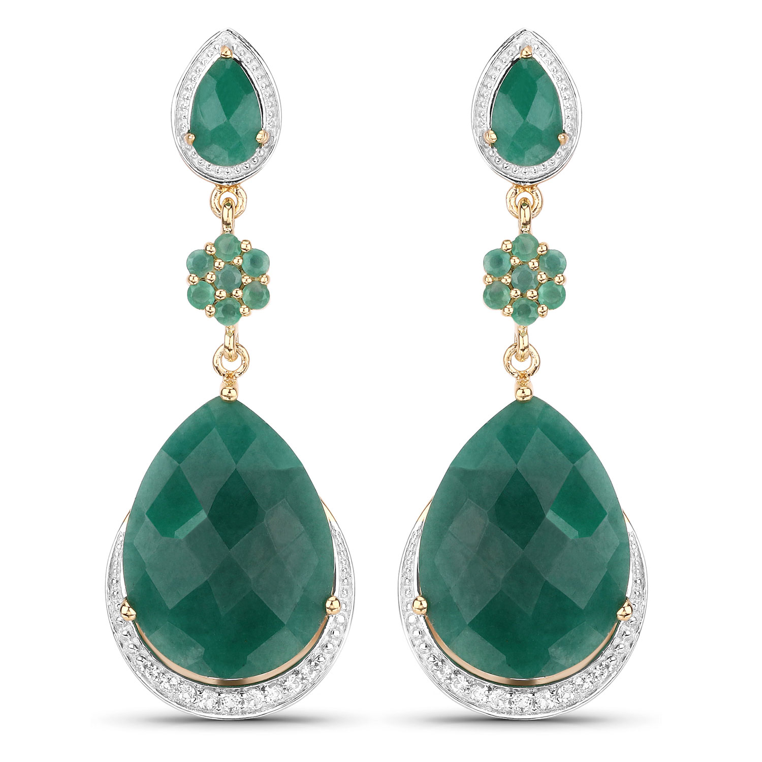 22.70 Carat Dyed Emerald and White Topaz .925 Sterling Silver Earrings