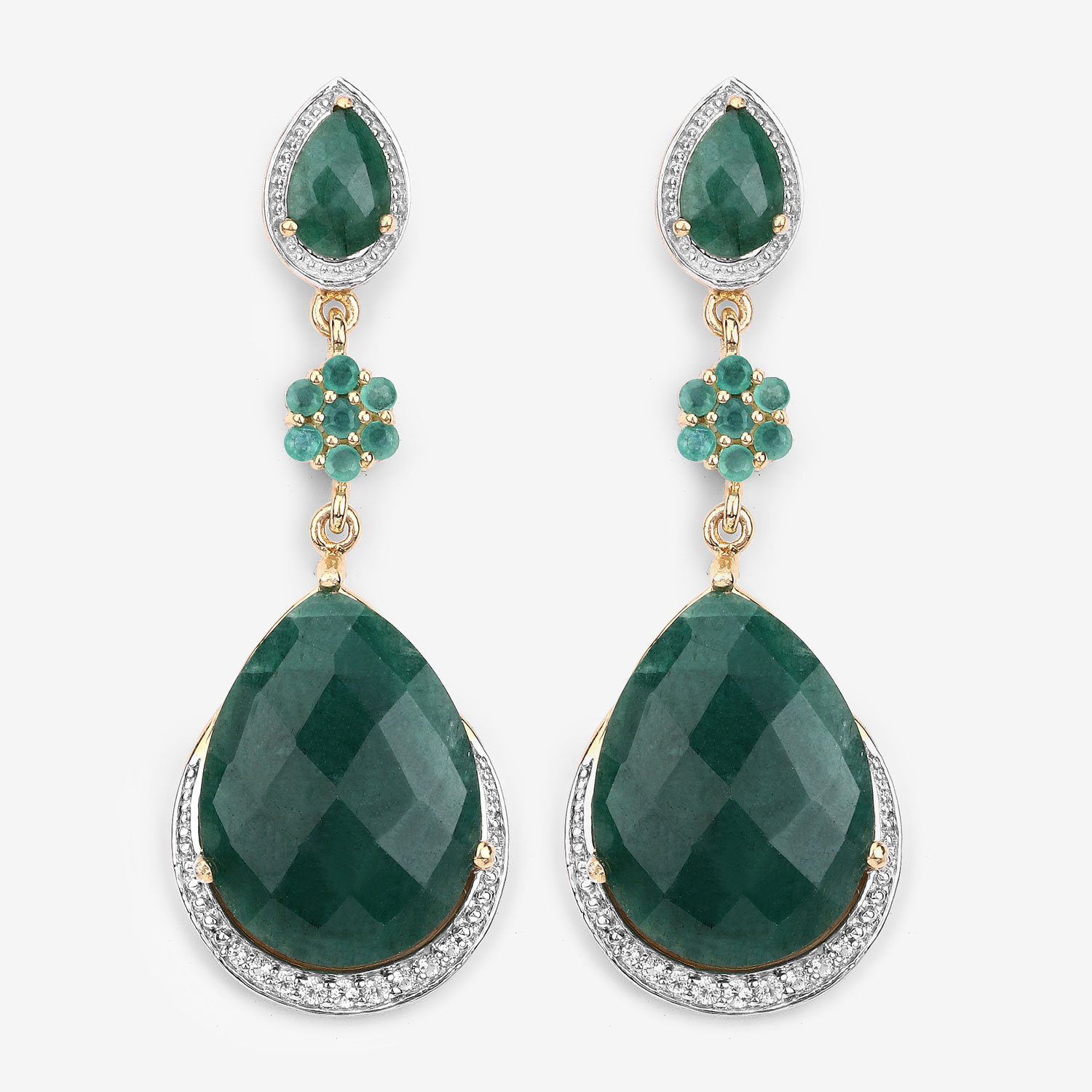 22.70 Carat Dyed Emerald and White Topaz .925 Sterling Silver Earrings