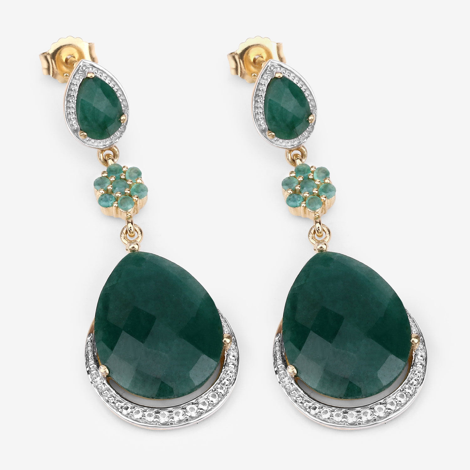 22.70 Carat Dyed Emerald and White Topaz .925 Sterling Silver Earrings