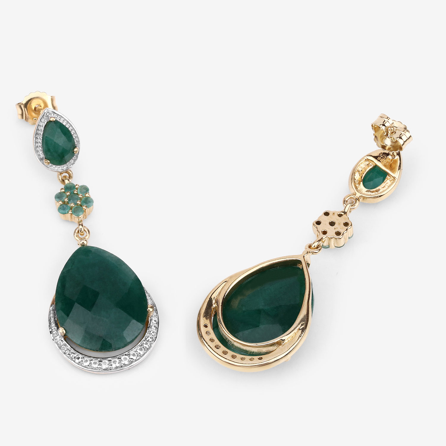 22.70 Carat Dyed Emerald and White Topaz .925 Sterling Silver Earrings